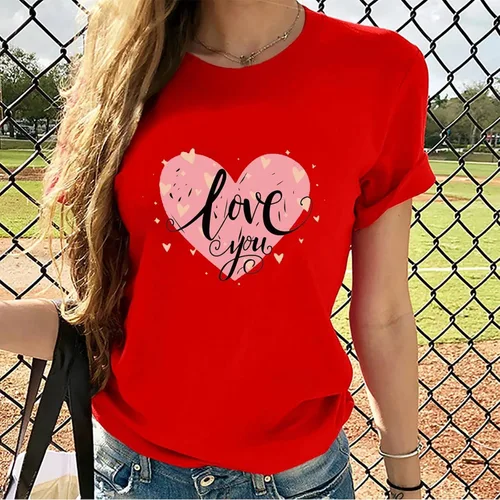 Miniatura 40 de Camisetas de manga corta con estampado de corazón para mujer, camisetas de ajuste regular, linda y divertida, ropa de regalo 2023
