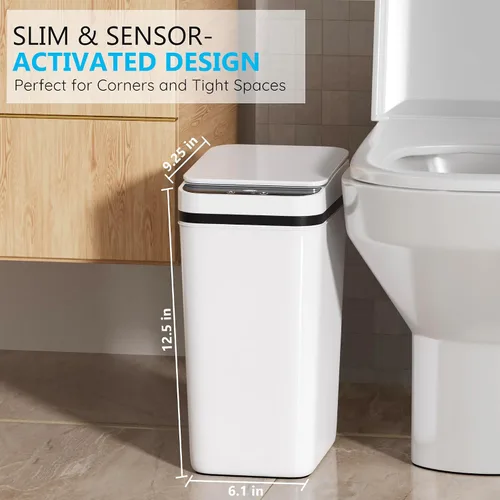 Miniatura 3 de jinligogo Paquete de 3 cubos de basura pequeños para baño con tapa, 2.6 galones, sin contacto, automático, delgado, impermeable, sensor