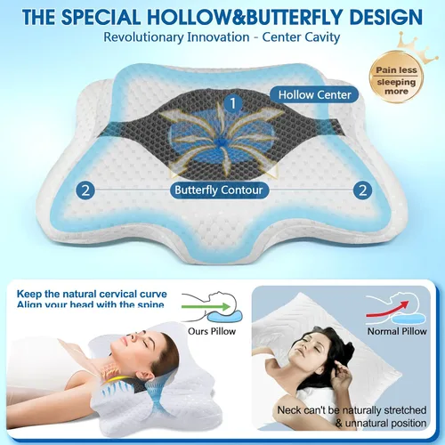 Miniatura 3 de CHxxy Almohadas de espuma viscoelástica, almohada cervical para aliviar el dolor de cuello y hombros, almohada ergonómica de contorno de cama, suave