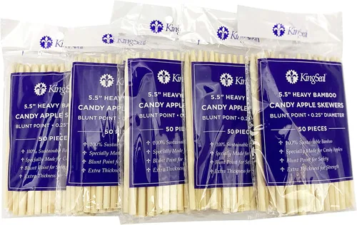 Miniatura 9 de KingSeal - 100 pinchos de madera de bambú natural de manzana, palitos de 5.5 pulgadas x 0.256 in de diámetro, punto romo para seguridad, paquete al