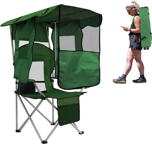 Miniatura 10 de BESTHLS Silla de camping con toldo sillas de playa plegables portátiles con enfriador, respaldo de malla, portavasos y bolsillo para campamento, Azul