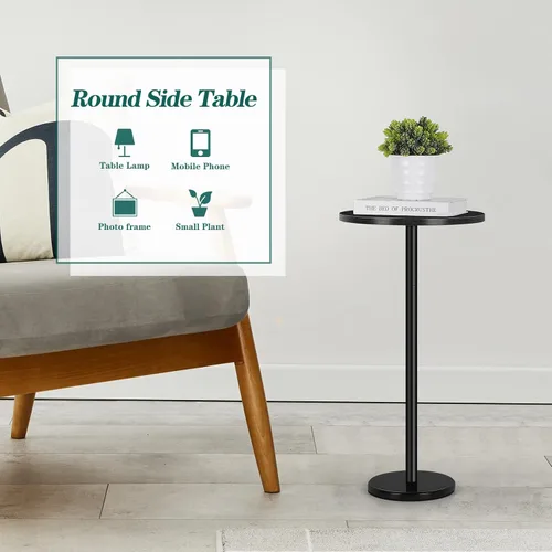 Miniatura 5 de Mesa auxiliar redonda pequeña, juego de 2 mesas auxiliares redondas negras, mesita de noche moderna para niños, mesa de noche para exteriores