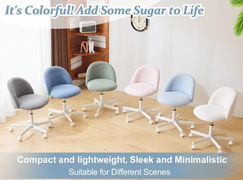 Miniatura 3 de VINGLI Silla de tocador moderna con respaldo, silla de escritorio de terciopelo para niñas, silla de oficina pequeña con ruedas silenciosas, Blanco