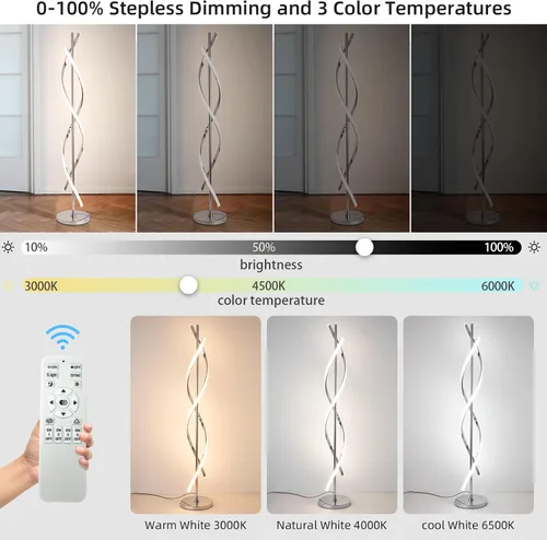 Miniatura 4 de Lámpara de pie LED moderna para sala de estar, 40 W, 3 colores, regulable y brillante que cambia de color, lámpara de pie brillante de 60 pulgadas