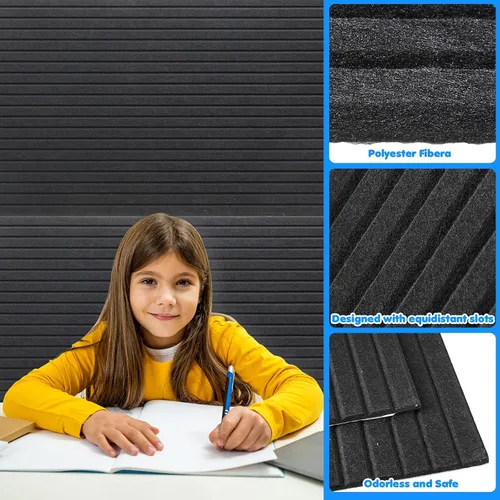 Miniatura 5 de Paquete de 10 paneles acústicos de pared de 47 x 24 pulgadas, grandes paneles autoadhesivos de absorción de sonido para el hogar, dormitorio, sala