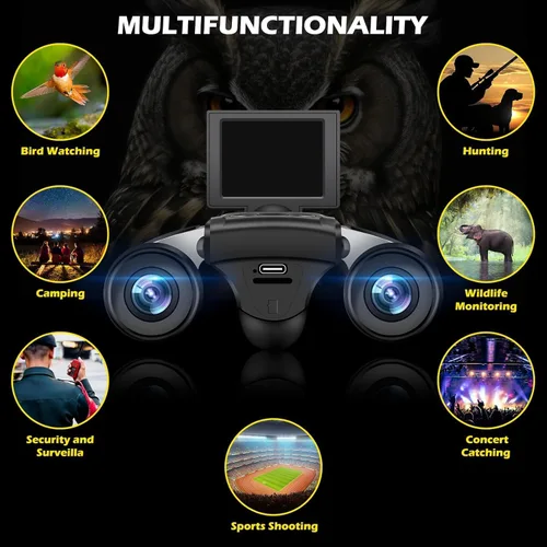 Miniatura 4 de Binoculares de 2 pulgadas con cámara integrada para adultos, zoom óptico 10x, zoom digital 8X, cámara de 40 MP, videos de 2.5 K, prismáticos