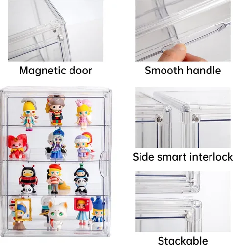 Miniatura 3 de BOHOIDEE Vitrina de acrílico 3XL de 4 niveles de 17.7"X13"X13" con 3 tableros divisorios, caja organizadora transparente de plástico con puerta
