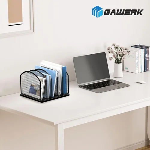 Miniatura 7 de Gawerk Organizador de escritorio vertical de 5 secciones, organizador de carpetas de malla de 5 secciones para oficina, hogar y aula (1, negro)