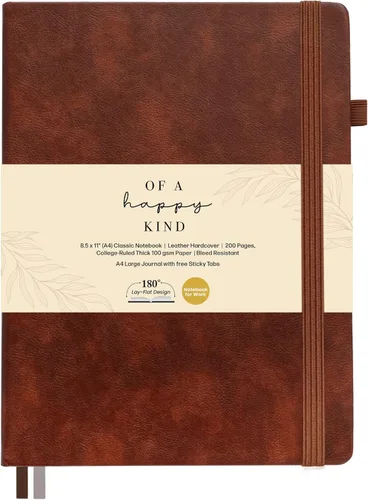 Miniatura 15 de Cuaderno clásico con líneas de 8.5x11" A4 tapa dura de cuero - Negro - 200 páginas con rayas universitarias grande con pestañas adhesivas, bolsillos
