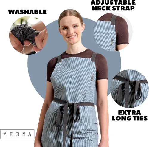 Miniatura 5 de MEEMA Cooking Aprons for Women with Pockets Comfortable One Size Fits All Upcycled Adjustable Cross Back Aprons for Men