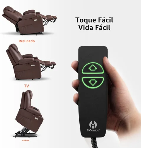 Miniatura 6 de MCombo Sillón reclinable eléctrico con capacidad de elevación, masaje y calor para ancianos, 3 posiciones, 2 bolsillos laterales y portavasos