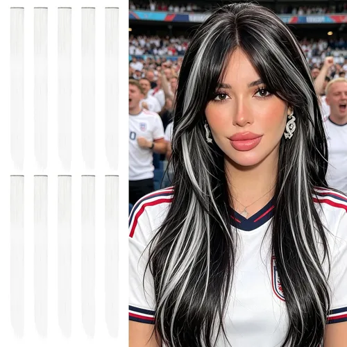 Miniatura 19 de Sofeiyan 10 extensiones de cabello sintético lacio de colores con clip de 22 pulgadas, para mujeres, niños y niñas, para Halloween, Navidad