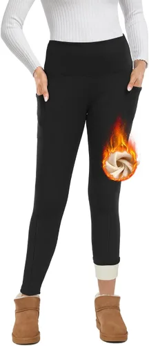 GAYHAY - Leggings con forro de vellón para mujer, pantalones de yoga cálidos de invierno para entrenamiento, con cintura alta y control de abdomen,