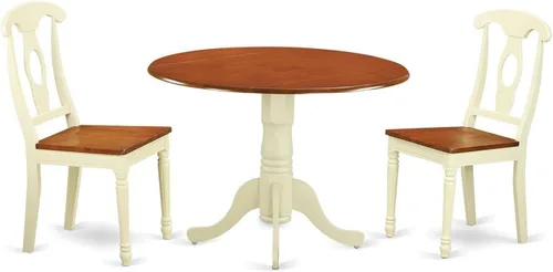 Miniatura 12 de East West Furniture DLKE3-BCH-LC - Juego de mesa de comedor moderno de 3 piezas que contiene una mesa redonda de madera con gotas y 2 sillas