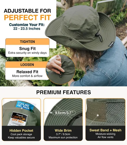 Miniatura 6 de GearTOP Safari Hat for Men Sun Hats for Women UV Protection UPF 50+ Fishing, Gardening, Hiking Hat (22-23 1/2")