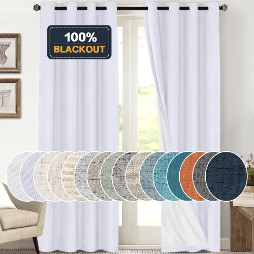 Miniatura 28 de Primitive - Cortinas opacas 100 % de lino texturizado natural para dormitorio, sala de estar, cortinas para ahorra energía, tela de arpillera