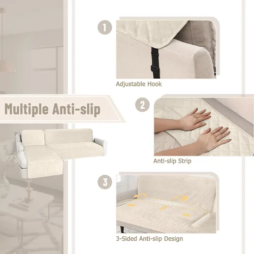 Miniatura 6 de HDCAXKJ Fundas impermeables para sofá modular, acolchadas de terciopelo, 2 piezas, en forma de L, lavables, gruesas, antideslizantes, con protector