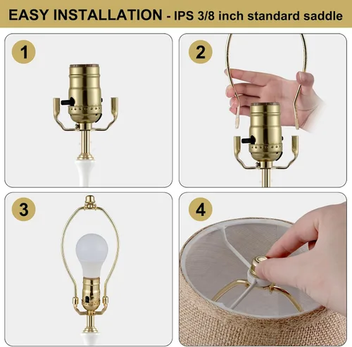 Miniatura 3 de Soporte de arpa de pantalla de lámpara de 8 pulgadas, arpa de lámpara de níquel con adaptador E26 UNO Fitter, juego de sillín y remate estándar IPS