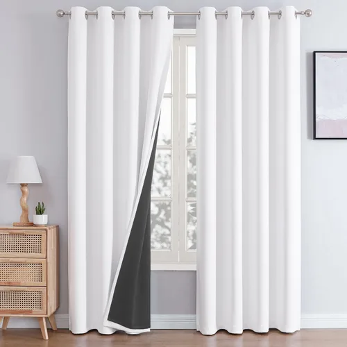 Miniatura 11 de ChrisDowa - Cortinas 100% opacas, para dormitorio, con forro negro, 2 capas gruesas, aislamiento térmico y ojales, 63 pulgadas de largo, juego de 2