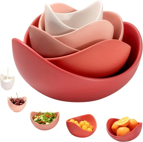 Miniatura 10 de Notakia Cuencos decorativos de ensalada con forma de loto, aptos para lavavajillas, cuencos de cerámica únicos en ángulo para ensalada, pasta, sopa