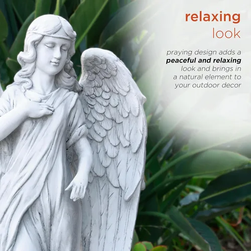 Miniatura 6 de Alpine Corporation 79 cm de alto Estatua de ángel para interior/exterior Arte de jardín Decoración, gris claro 31 pulgadas de alto - Ángel gris claro