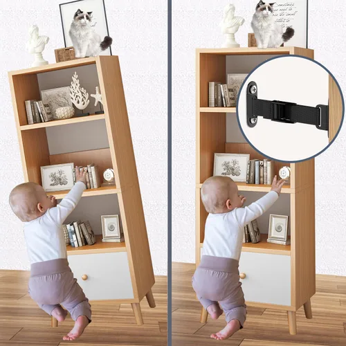 Miniatura 2 de Anclajes antipunta para muebles (2 juegos), anclaje de pared resistente para muebles, correas ajustables para terremotos, anclajes de muebles