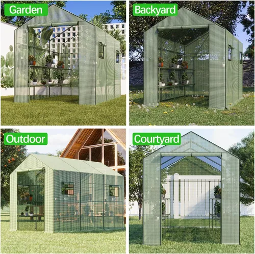 Miniatura 7 de Invernadero grande de 9.75 pies, invernaderos verdes impermeables para jardín al aire libre, invernadero portátil para el patio con cremallera