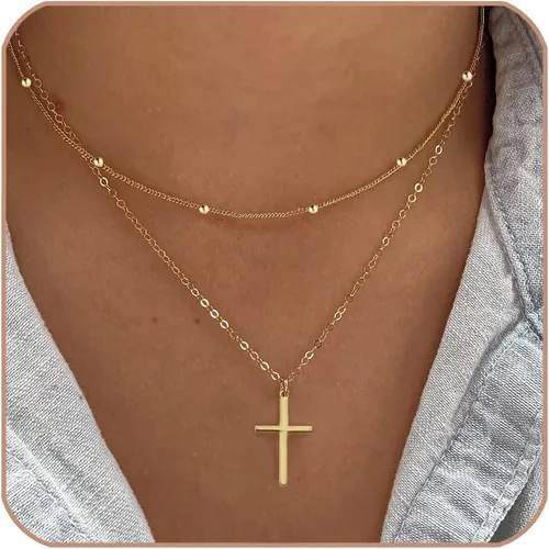Collar de cruz para mujeres y niñas, delicado chapado en oro de 14 quilates, gargantilla con dije de cruz que no se deslustra, impermeable, moderno,