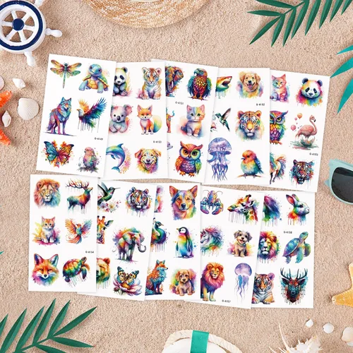 Miniatura 3 de Tatuajes Temporales para Niños - 60 PCS Tatuajes Temporales de Animales para Niños, Niñas y Bebés, Impermeables, Lindas Calcomanías de Tatuajes