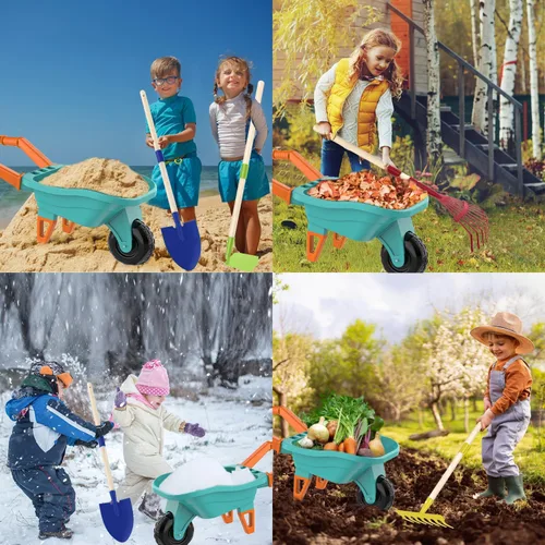 Miniatura 5 de Qtioucp - Juego de herramientas de jardinería para niños, juguetes al aire libre, juego de patio trasero con carretilla, juguetes educativos STEM