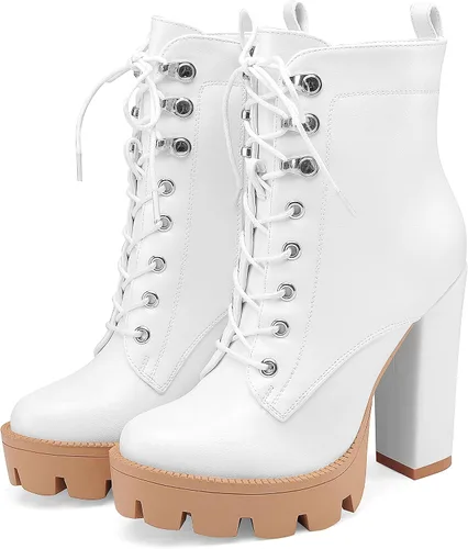 Miniatura 3 de Botines de plataforma para mujer, de tacón grueso, suela de lengüeta, botas de combate con cordones y tacón alto