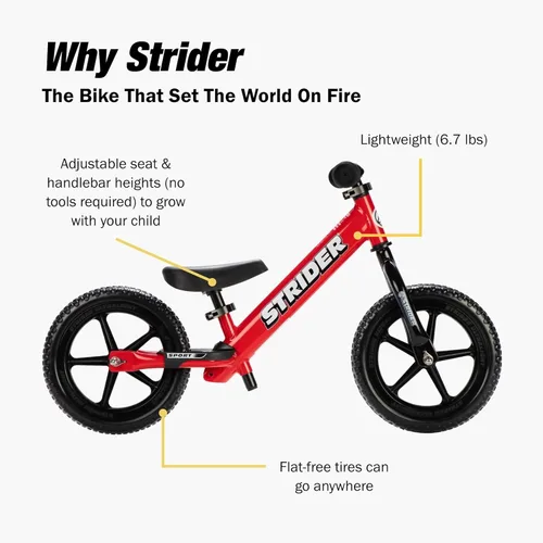 Miniatura 4 de Strider Bicicleta deportiva de 12 pulgadas – Bicicleta de equilibrio sin pedal para niños de 1 a 4 años – Incluye almohadilla de seguridad, asiento