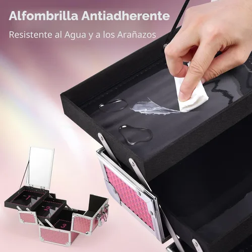 Miniatura 7 de Joligrace Estuche de Tren de Maquillaje Estuche de Maquillaje Organizador Bolsa de Cosméticos Portátil con Caja de Almacenamiento de 2 Bandejas