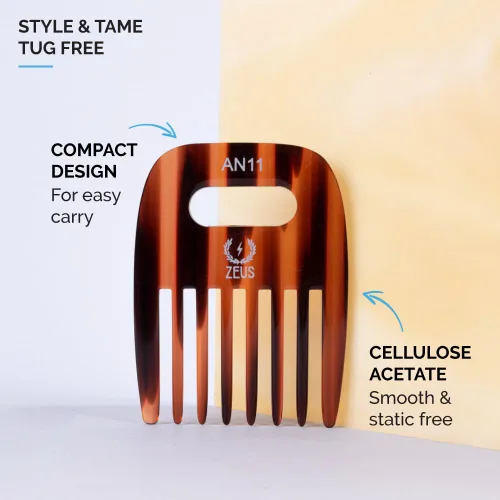 Miniatura 2 de ZEUS Peine desenredante de dientes anchos para cabello rizado, barba, estilos naturales y texturizados (3.5 pulgadas) AN11 Designed to Lift Roots