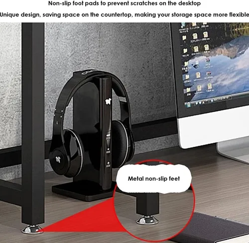 Miniatura 4 de Estante de almacenamiento de metal y madera – Estante de exhibición de escritorio ajustable para oficina, dormitorio y balcón (color: blanco)