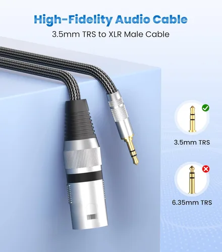 Miniatura 2 de Tisino - Cable de micrófono desequilibrado de 3,5 mm a XLR macho, adaptador de mini jack de 1/8 pulgadas a XLR - 0,5 m/1,6 pies