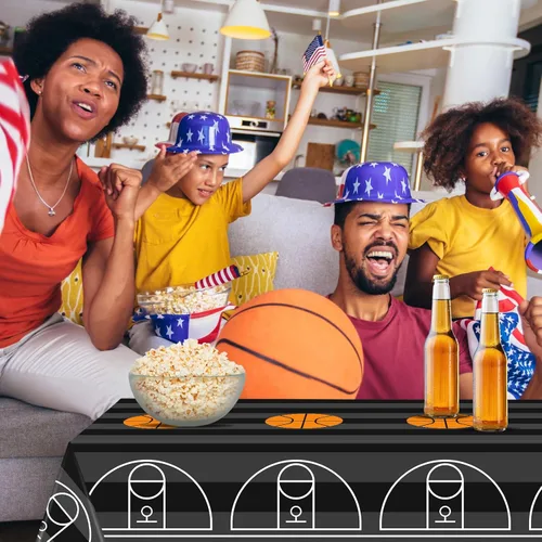 Miniatura 5 de Mixweer 2 piezas de mantel de plástico para baloncesto, decoraciones de fiesta de cumpleaños, 137 x 274 cm, mantel rectangular de campo