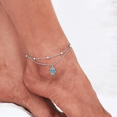 Miniatura 8 de CHIC & ARTSY Tobilleras delicadas de plata de ley S925 para verano, pulsera de tobillo ajustable multicapa para playa, joyería de pie para mujer