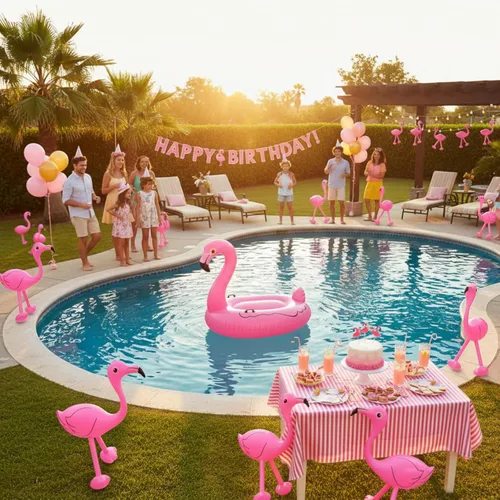 Miniatura 6 de Yaomiao 6 piezas de decoración de fiesta de flamencos en la piscina, 22 pulgadas, inflables de flamencos rosados, juguetes para cumpleaños de Luau