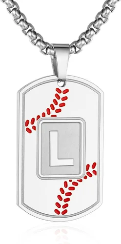 Miniatura 50 de A-Z Collar con etiqueta de perro para hombre, dije de béisbol, cadena de acero inoxidable de 22 + 2 pulgadas, regalo de joyería personalizado