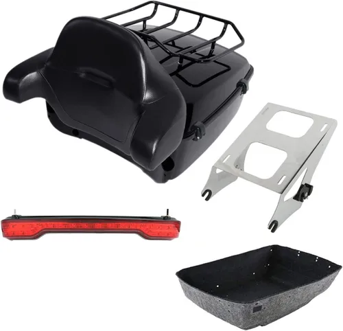 Miniatura 23 de TCMT King - Caja para maletero de motocicleta, almohadilla para respaldo, portaequipajes, altavoces, luces laterales, luz trasera para Harley