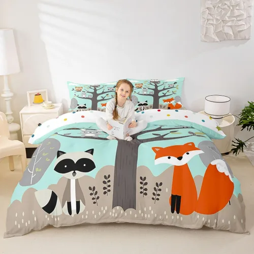 Miniatura 8 de Funda de edredón de animales del zoológico de dibujos animados para niños pequeños, lindo león, mono, elefante, juego de ropa de cama