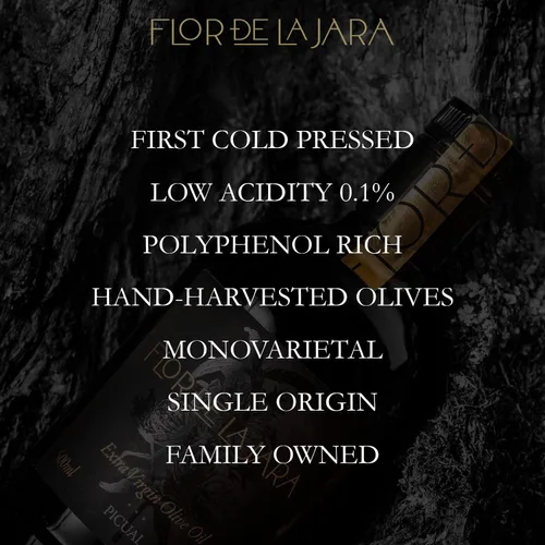 Miniatura 6 de FLOR DE LA JARA Aceite de oliva virgen extra premium - Primera prensa en frío - Monovarietal - Cosechado a mano - Rico en polifenol - Última cosecha