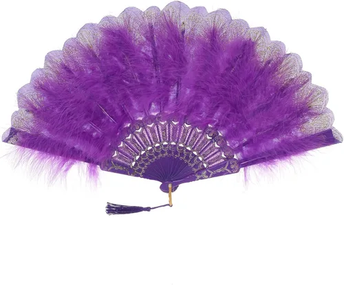 Miniatura 12 de BABEYOND Abanico de plumas de marabú estilo vintage de los años 20, abanico plegable de mano estilo flapper para disfraz y baile