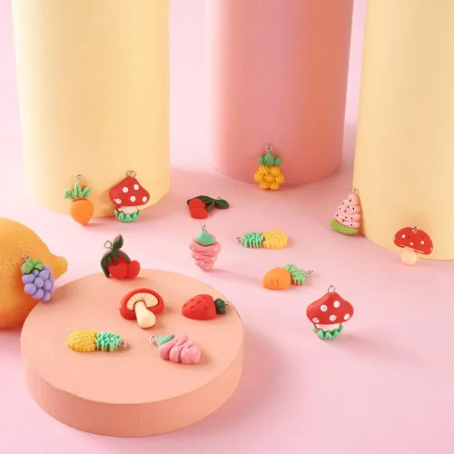 Miniatura 4 de Mega Pet 40 dijes de resina de frutas y verduras, fresa, piña, uva, cereza, resina, hongos, zanahoria, para bricolaje, collares, pulseras, aretes
