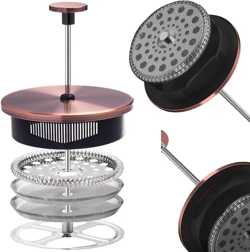 Miniatura 2 de Cafetera de prensa francesa, 8 tazas de 34 onzas, prensa de café de acero inoxidable 304 con 4 pantallas de filtro, vidrio de borosilicato