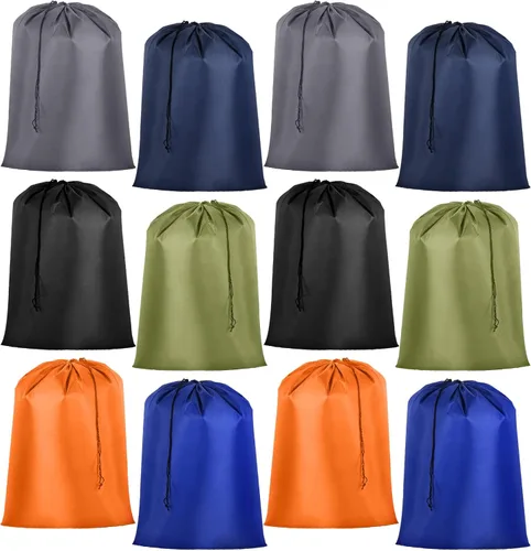 Miniatura 15 de Woanger Paquete de 12 bolsas de lavandería extragrandes de 28 x 45 pulgadas, lavables a granel, bolsa de lavandería de viaje con cierre de cordón