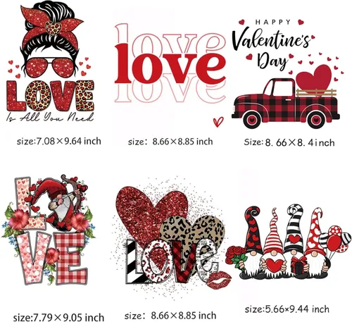 Miniatura 6 de Parches termoadhesivos para ropa para el día de San Valentín, 6 hojas de calcomanías de transferencia de calor para el día de San Valentín