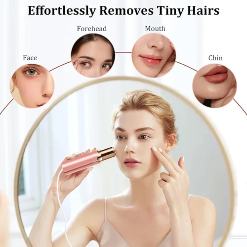 Miniatura 4 de Depilación facial para mujeres, dispositivo removedor de vello portátil sin dolor, recargable, con 4 cabezales de repuesto, para cara, labio Rosa