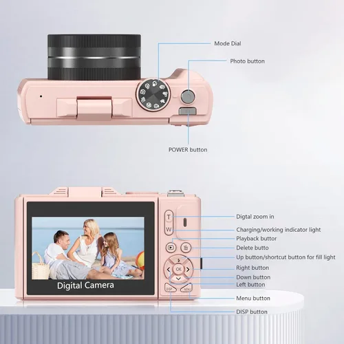 Miniatura 7 de Cámara digital 4K/5K para fotografía y video – Cámara de videoblogs UHD con WiFi, enfoque automático, pantalla giratoria de 3", zoom 18X – Kit Rosa